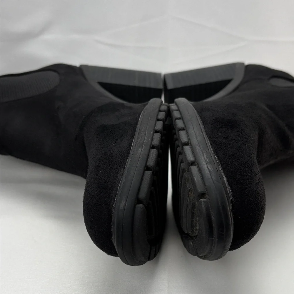 Merona Women’s Sz7.5 Black Suede Chunky Heel Ankle‎ Booties #0235